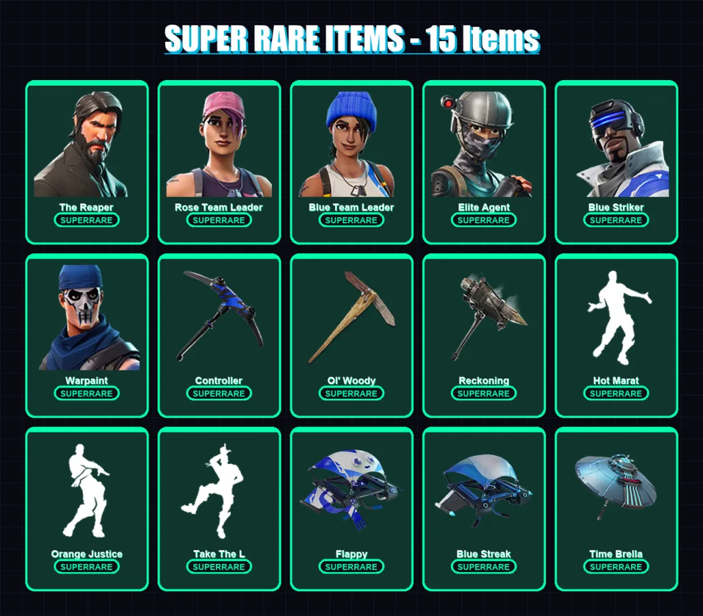 [PC/XBOX] | The Reaper | Rose Team Leader | Blue Team Leader | Elite Agent | Blue Striker | 133 skin | 126 pickaxe | 156 emote | 107 glider | Lv1518