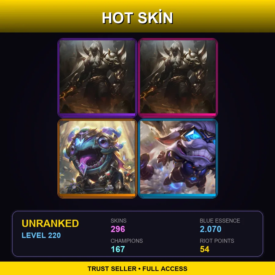 EUW | Lv220 | Unranked | 296 Skin | 167 Champ — LoL account