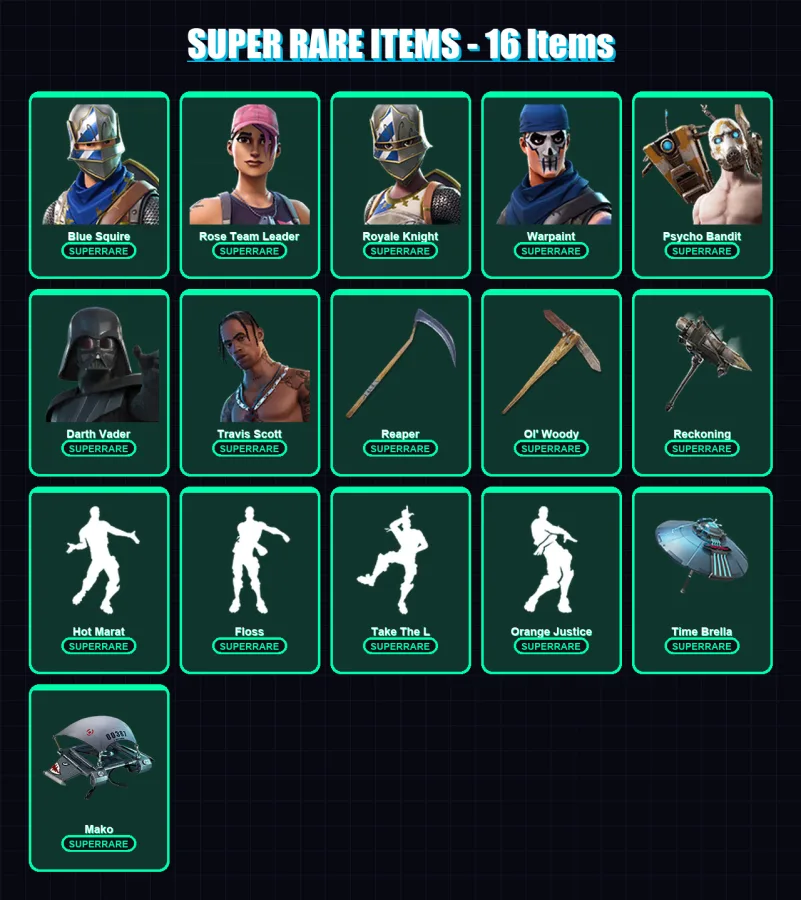 [PC/XBOX/PSN] | Blue Squire | Rose Team Leader | Royale Knight | Warpaint | Psycho Bandit | 338 skin | 342 pickaxe | 281 emote | 231 glider | Lv3928