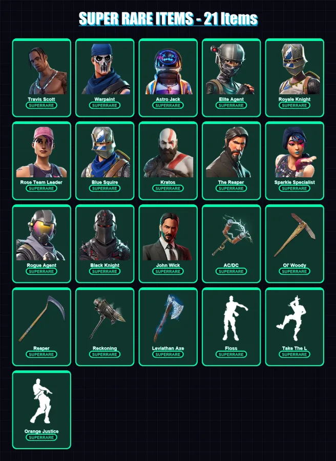 [PS4/PS5/XBOX/PC] | Travis Scott | Warpaint | Astro Jack | Elite Agent | Royale Knight | 327 skin | 252 pickaxe | 203 emote | 153 glider | Lv2320