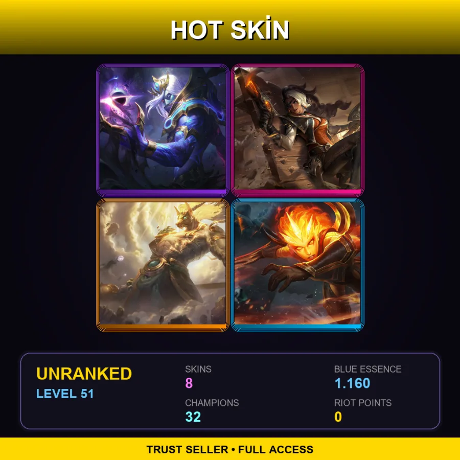 RU | Lv51 | Unranked | 8 Skin | 32 Champ