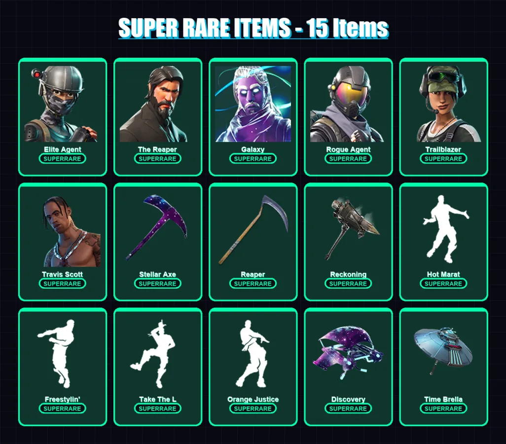 [PC/XBOX/PSN] | Elite Agent | The Reaper | Galaxy | Rogue Agent | Trailblazer | 75 skin | 95 pickaxe | 81 emote | 90 glider | Lv1964