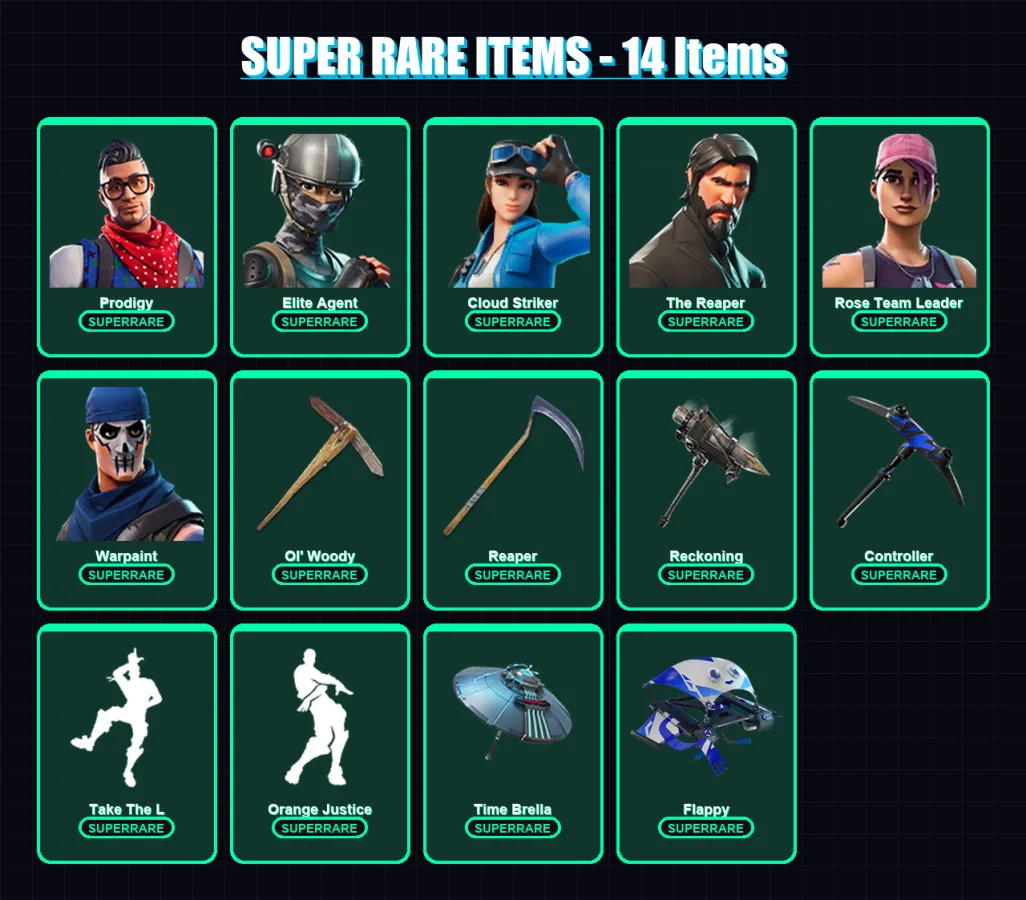 [PS4/PS5/XBOX/PC] | Prodigy | Elite Agent | Cloud Striker | The Reaper | Rose Team Leader | 60 skin | 71 pickaxe | 52 emote | 67 glider | Lv892 — Fortnite account