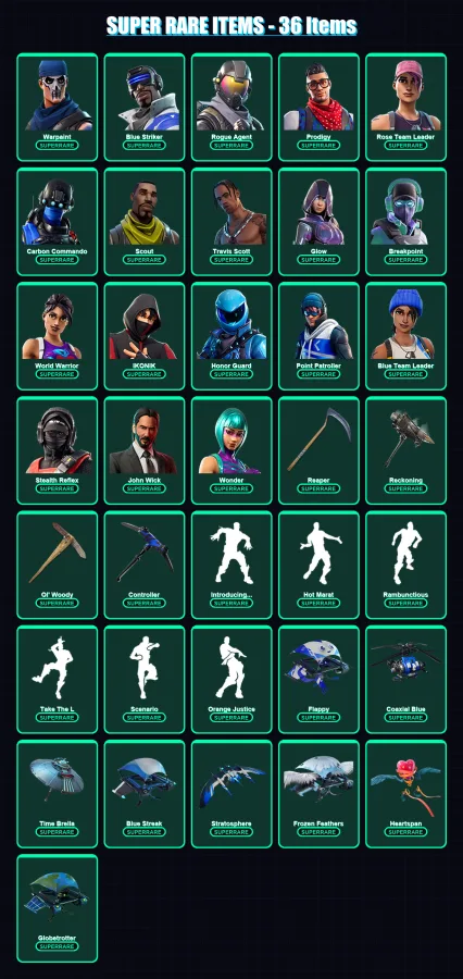 [PC/XBOX] | Warpaint | Blue Striker | Rogue Agent | Prodigy | Rose Team Leader | 307 skin | 188 pickaxe | 215 emote | 148 glider | Lv1994 — Fortnite account