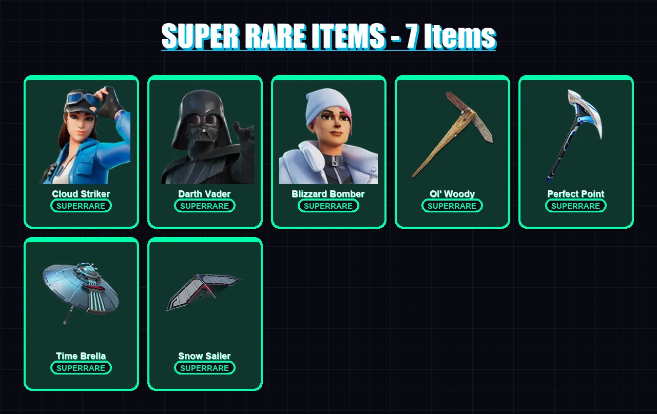 [PS4/PS5/XBOX/PC] | Cloud Striker | Darth Vader | Blizzard Bomber | Kado Thorne | Omegarok | 188 skin | 232 pickaxe | 171 emote | 200 glider | Lv337