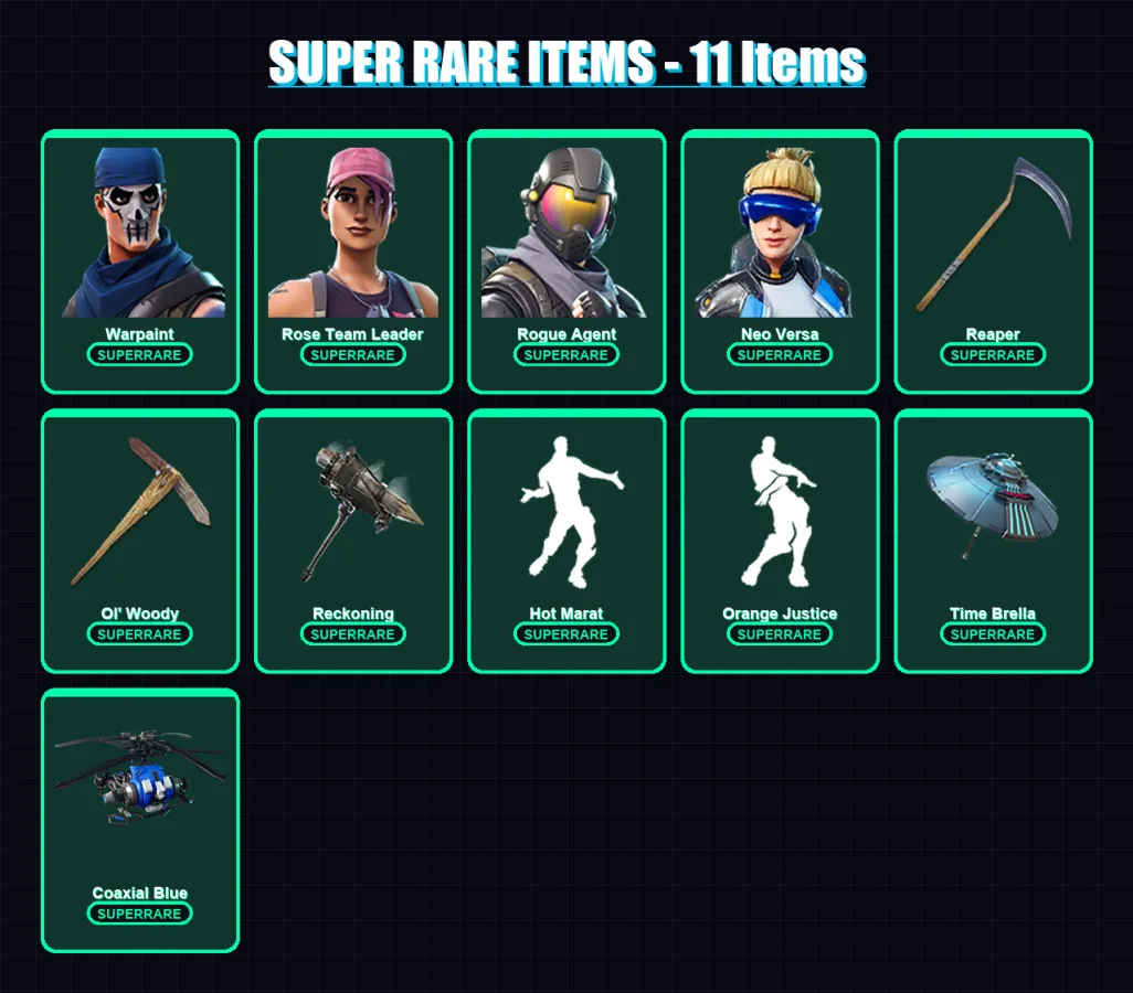 [PC/XBOX] | Warpaint | Rose Team Leader | Rogue Agent | Neo Versa | Sorana | 147 skin | 155 pickaxe | 149 emote | 141 glider | Lv2049 — Fortnite account