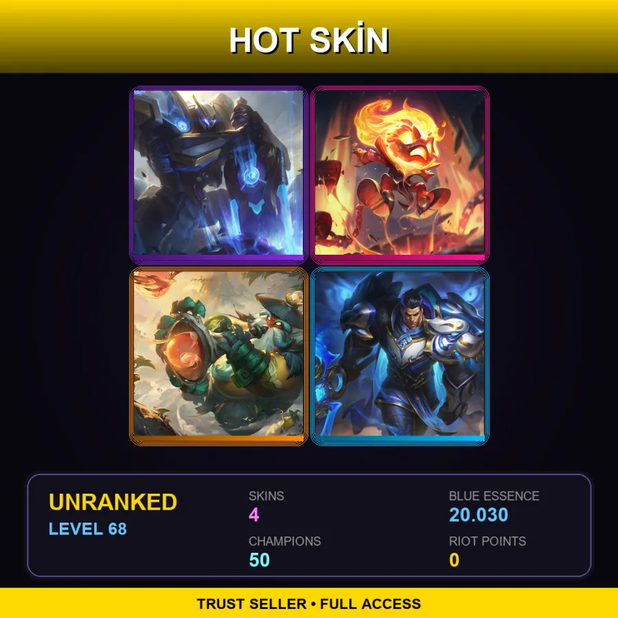 EUW | Lv68 | Unranked | 4 Skin | 50 Champ — LoL account