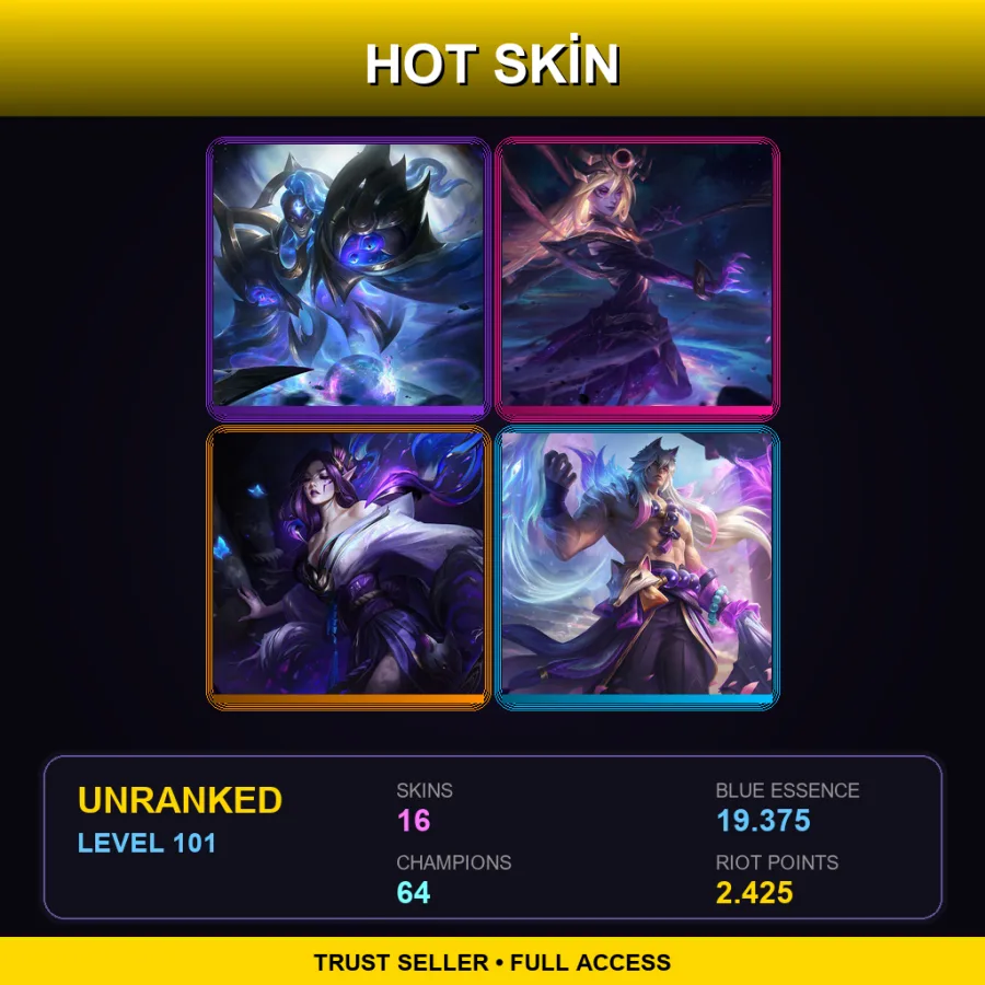 EUW | Lv101 | Unranked | 16 Skin | 64 Champ — LoL account