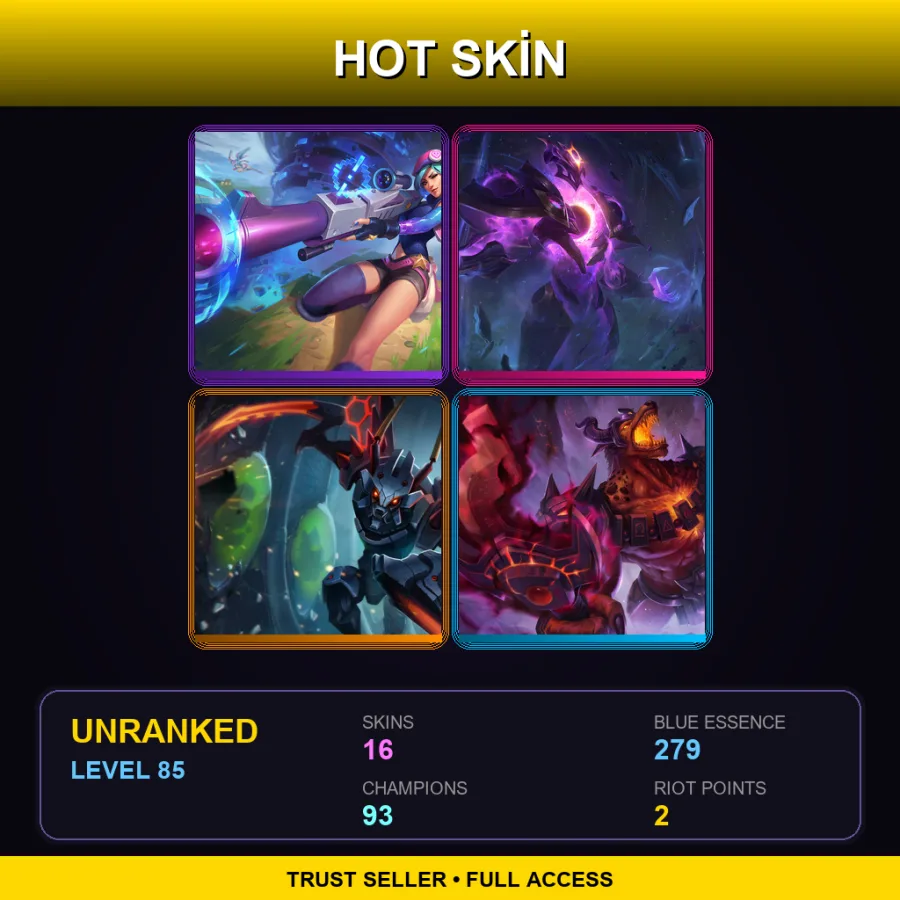 BR | Lv85 | Unranked | 16 Skin | 93 Champ — LoL account