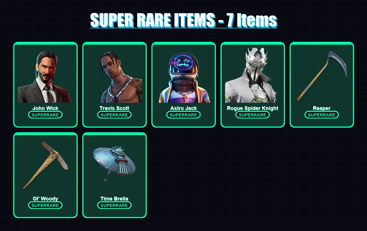 [PC] | John Wick | Travis Scott | Astro Jack | Rogue Spider Knight | Optimus Prime | 132 skin | 155 pickaxe | 143 emote | 119 glider | Lv2536