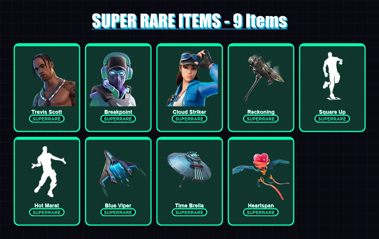 [PS4/PS5/XBOX/PC] | Travis Scott | Breakpoint | Cloud Striker | Deadpool | Sentinel | 128 skin | 121 pickaxe | 119 emote | 124 glider | Lv1694