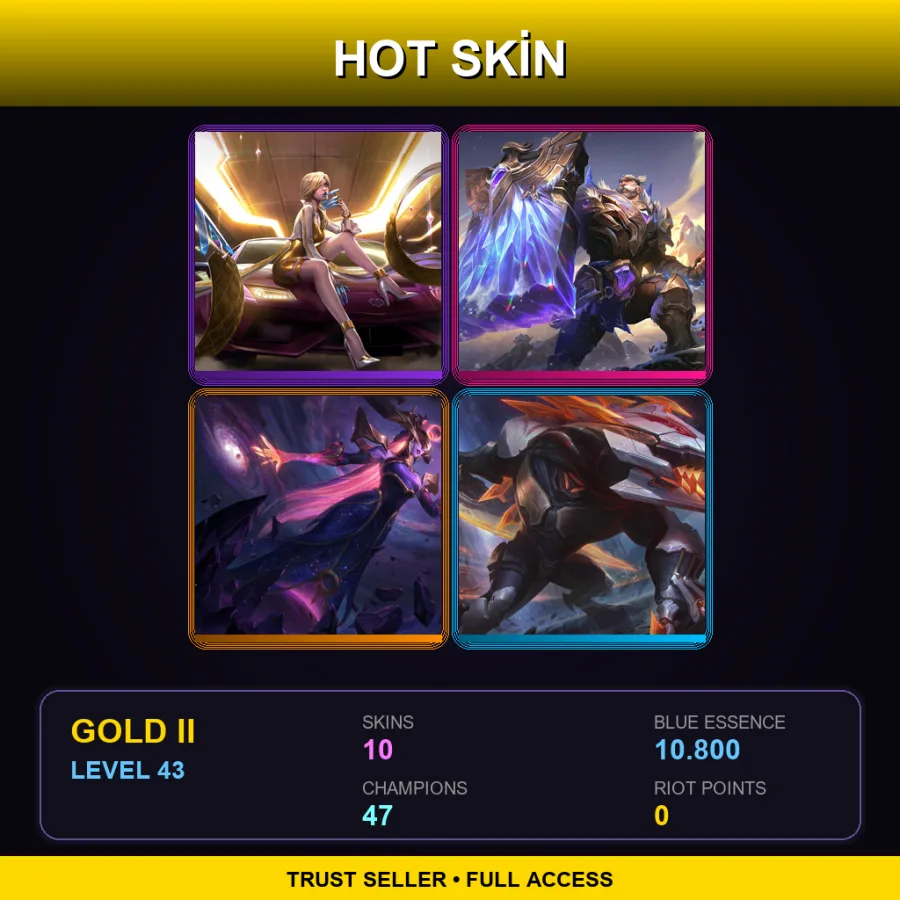 EUW | Lv43 | Gold II | 10 Skin | 47 Champ