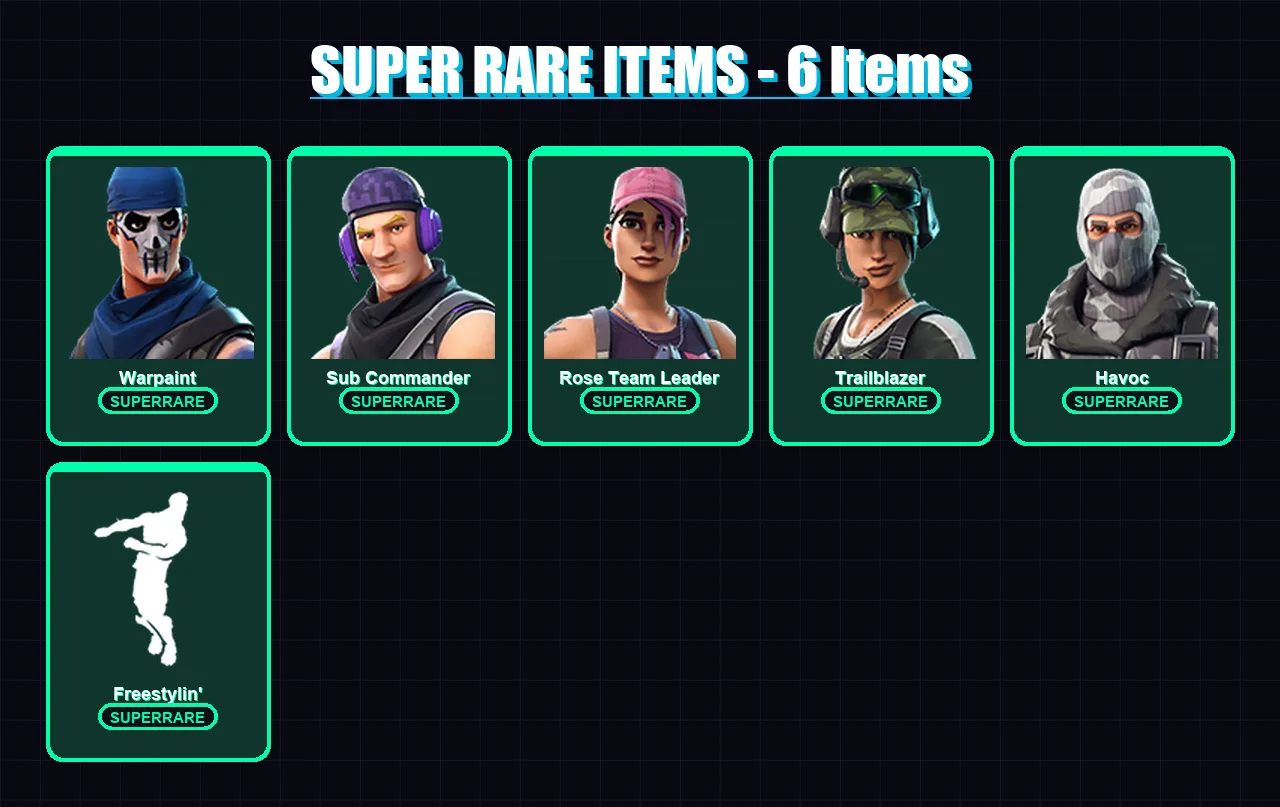 [PC/XBOX/PSN] | Warpaint | Sub Commander | Rose Team Leader | Trailblazer | Havoc | 5 skin | 5 pickaxe | 3 emote | 8 glider | Lv31