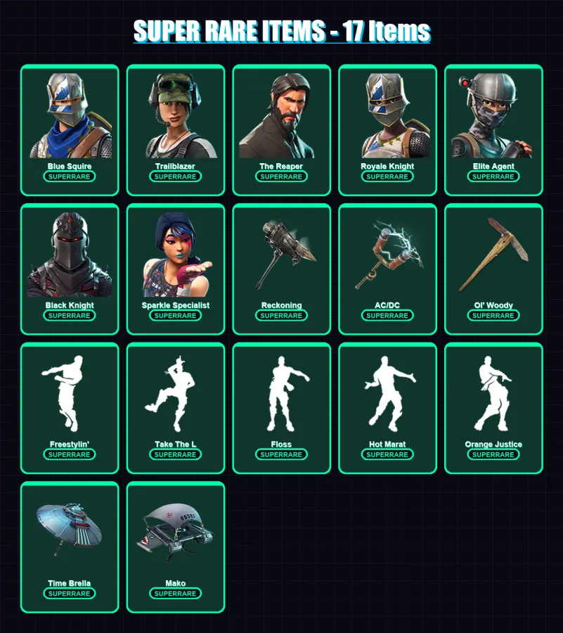 [PC] | Blue Squire | Trailblazer | The Reaper | Royale Knight | Elite Agent | 111 skin | 109 pickaxe | 99 emote | 112 glider | Lv1361