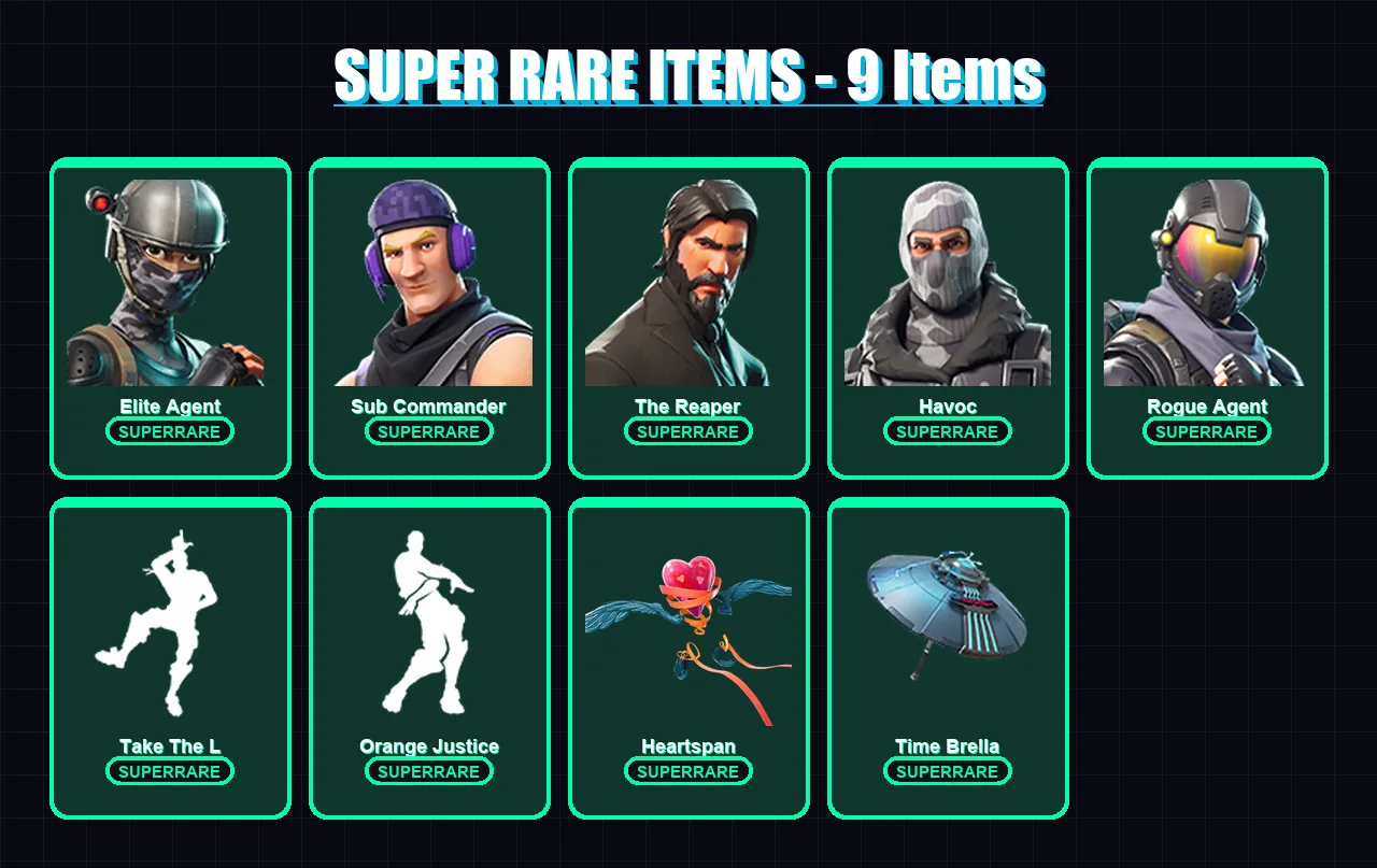 [PC/XBOX/PSN] | Elite Agent | Sub Commander | The Reaper | Havoc | Rogue Agent | 29 skin | 33 pickaxe | 44 emote | 45 glider | Lv694