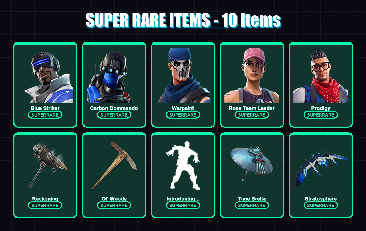 [PC/XBOX] | Blue Striker | Carbon Commando | Warpaint | Rose Team Leader | Prodigy | 69 skin | 83 pickaxe | 90 emote | 84 glider | Lv972