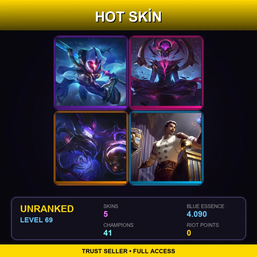 EUW | Lv69 | Unranked | 5 Skin | 41 Champ — LoL account