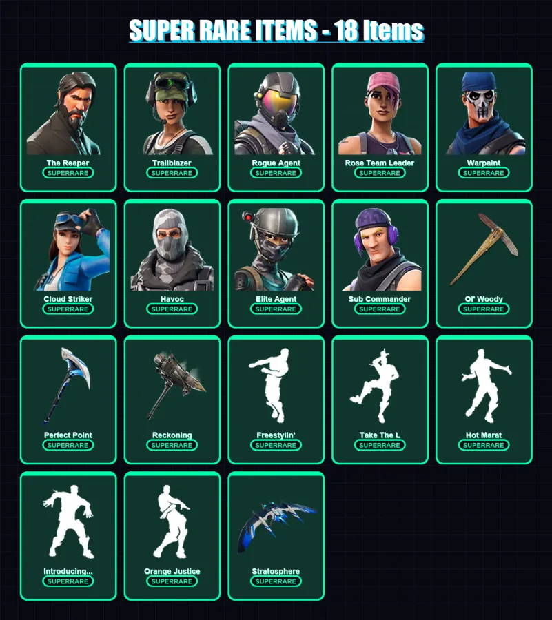 [PC/XBOX] | The Reaper | Trailblazer | Rogue Agent | Rose Team Leader | Warpaint | 51 skin | 53 pickaxe | 83 emote | 61 glider | Lv800