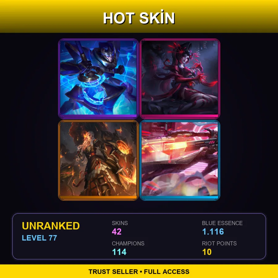 EUNE | Lv77 | Unranked | 42 Skin | 114 Champ — LoL account