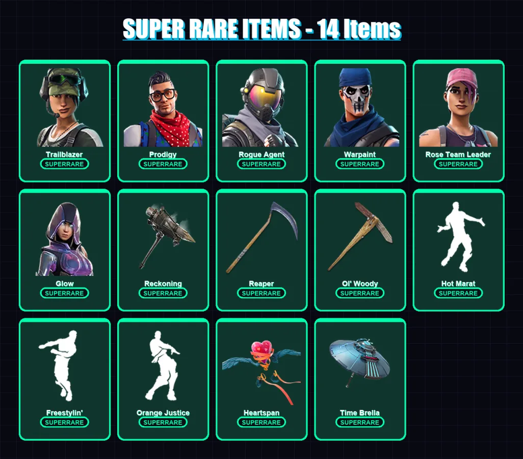 [PC] | Trailblazer | Prodigy | Rogue Agent | Warpaint | Rose Team Leader | 160 skin | 169 pickaxe | 155 emote | 156 glider | Lv2768