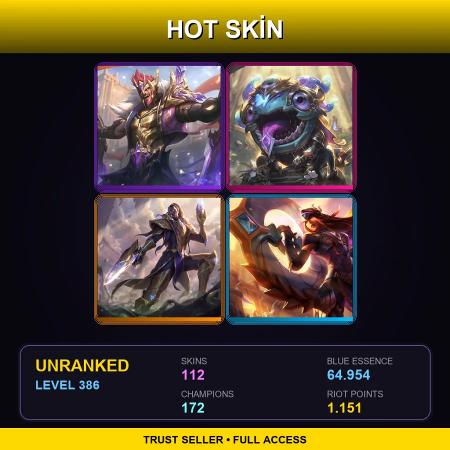 EUNE | Lv386 | Unranked | 112 Skin | 172 Champ — Odyssey Malphite