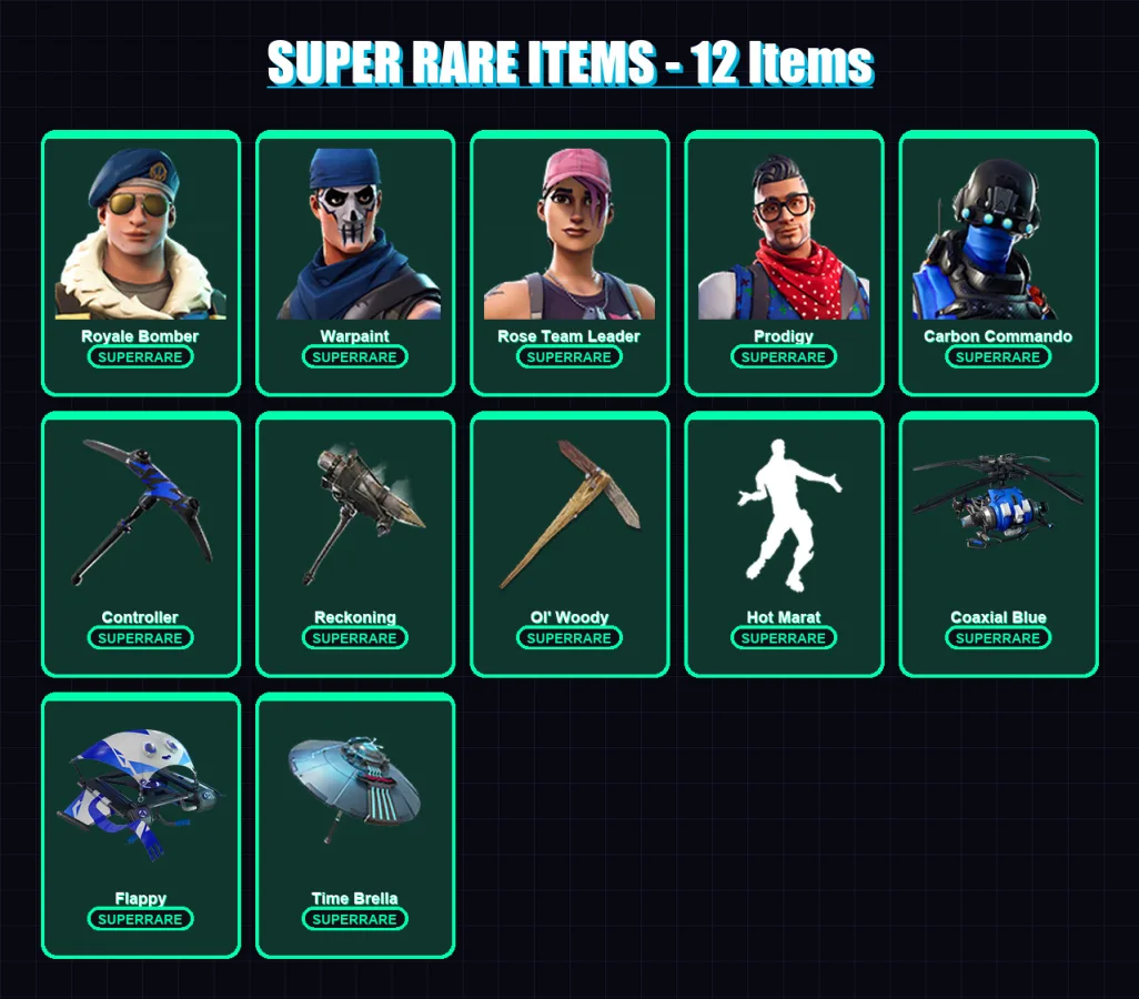 [PC/XBOX/PSN] | Royale Bomber | Skull Trooper  | Midas | Warpaint | Rose Team Leader | 100 skin | 104 pickaxe | 122 emote | 103 glider | Lv1359