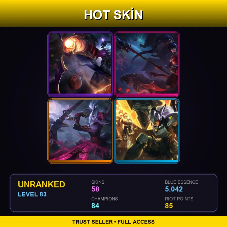 LAS | Lv83 | Unranked | 58 Skin | 84 Champ — LoL account