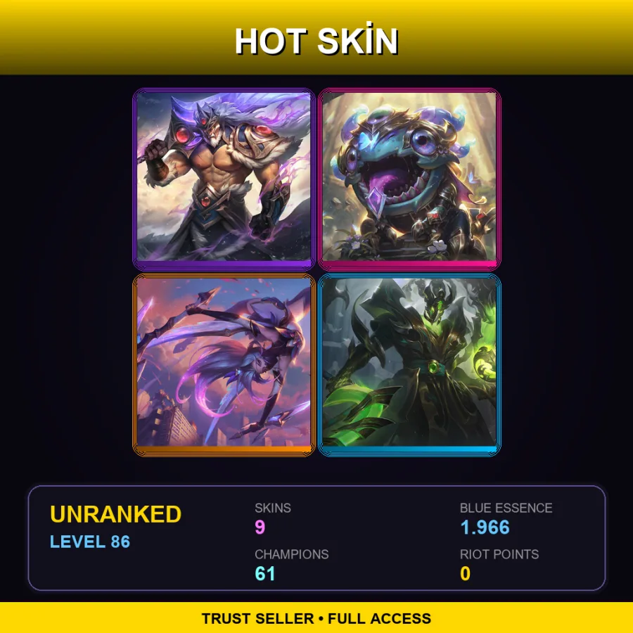 SG | Victorious Tryndamere | Victorious Kog'Maw | Star Guardian Akali | Steel Dragon Thresh | 9 Skin | 61 Champ | Lv86
