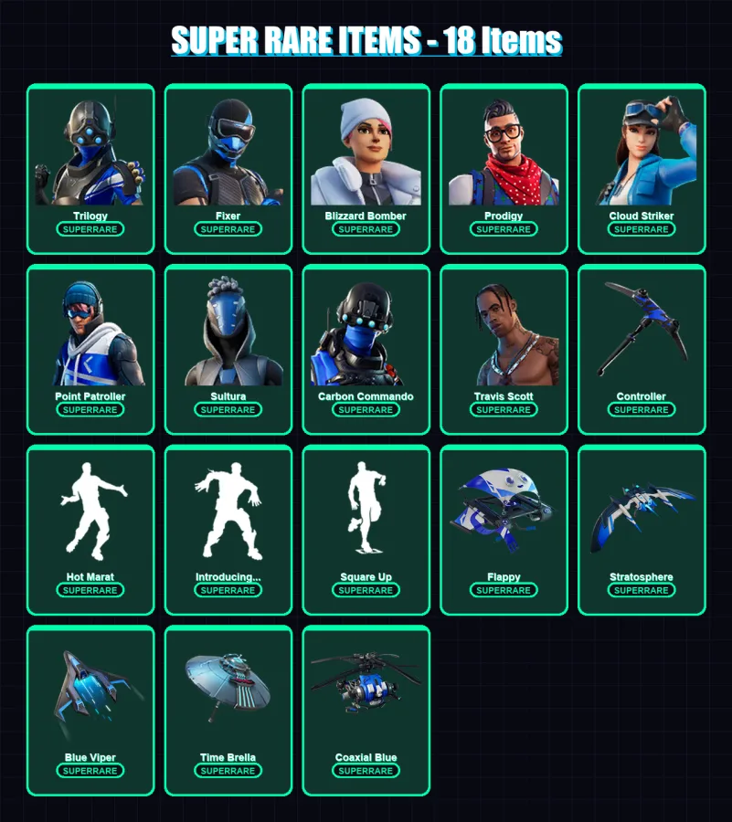 [PC/XBOX] | Trilogy | Fixer | Blizzard Bomber | Prodigy | Cloud Striker | 62 skin | 82 pickaxe | 75 emote | 87 glider | Lv1153 — Fortnite account