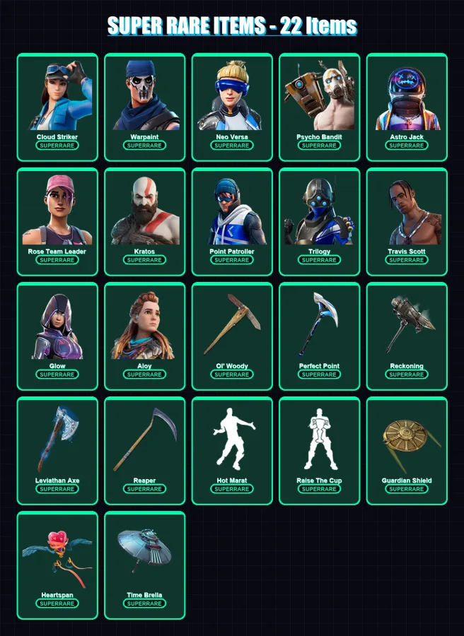 [PC/XBOX/PSN] | Cloud Striker | Warpaint | Neo Versa | Psycho Bandit | Astro Jack | 194 skin | 176 pickaxe | 176 emote | 140 glider | Lv1876