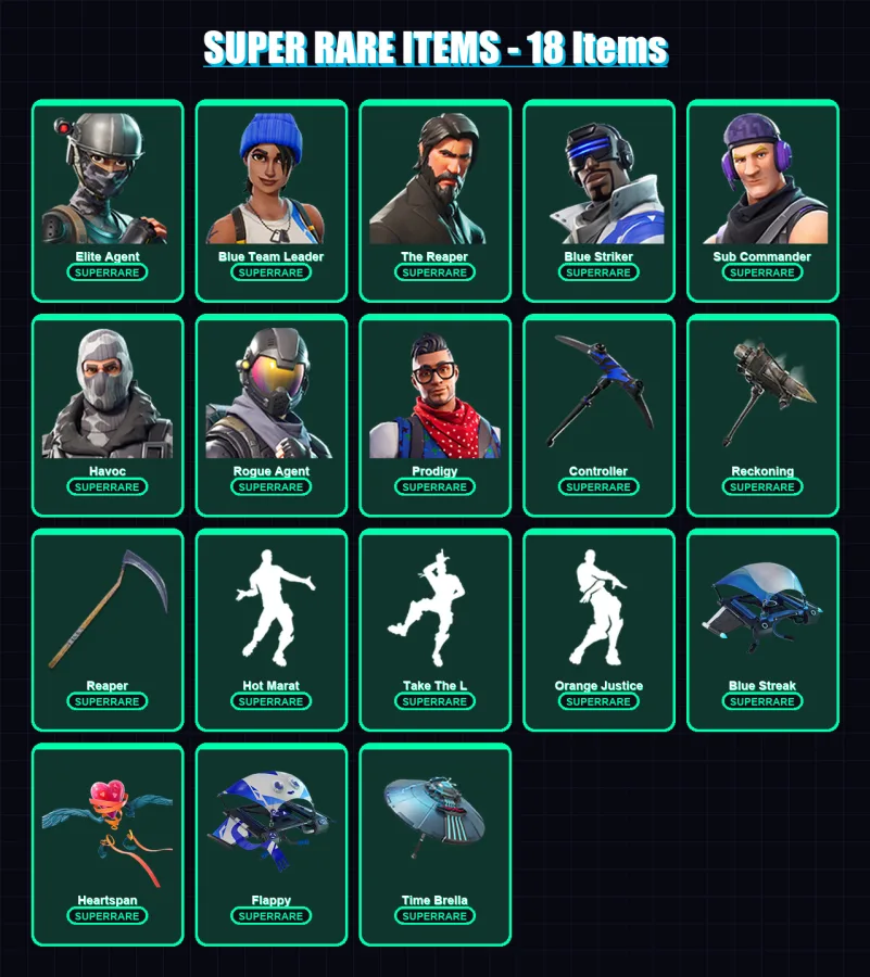 [PS4/PS5/XBOX/PC] | Elite Agent | Blue Team Leader | The Reaper | Blue Striker | Sub Commander | 74 skin | 97 pickaxe | 98 emote | 104 glider | Lv18 — Fortnite account