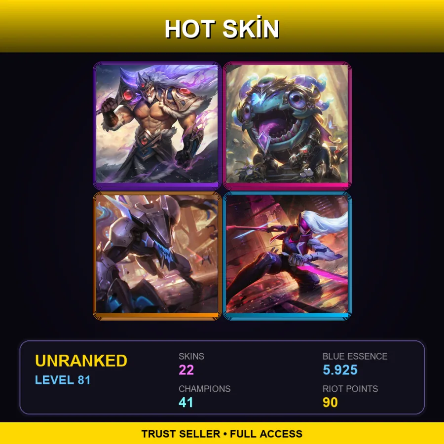 EUW | Lv81 | Unranked | 22 Skin | 41 Champ — LoL account