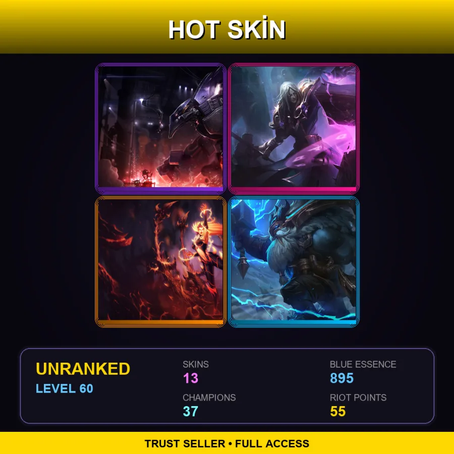 EUW | Lv60 | Unranked | 13 Skin | 37 Champ