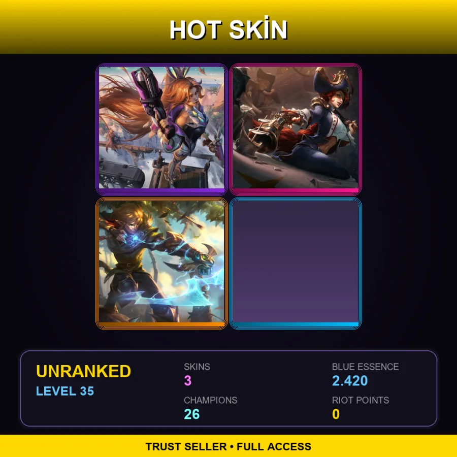 LAN | Lv35 | Unranked | 3 Skin | 26 Champ — LoL account