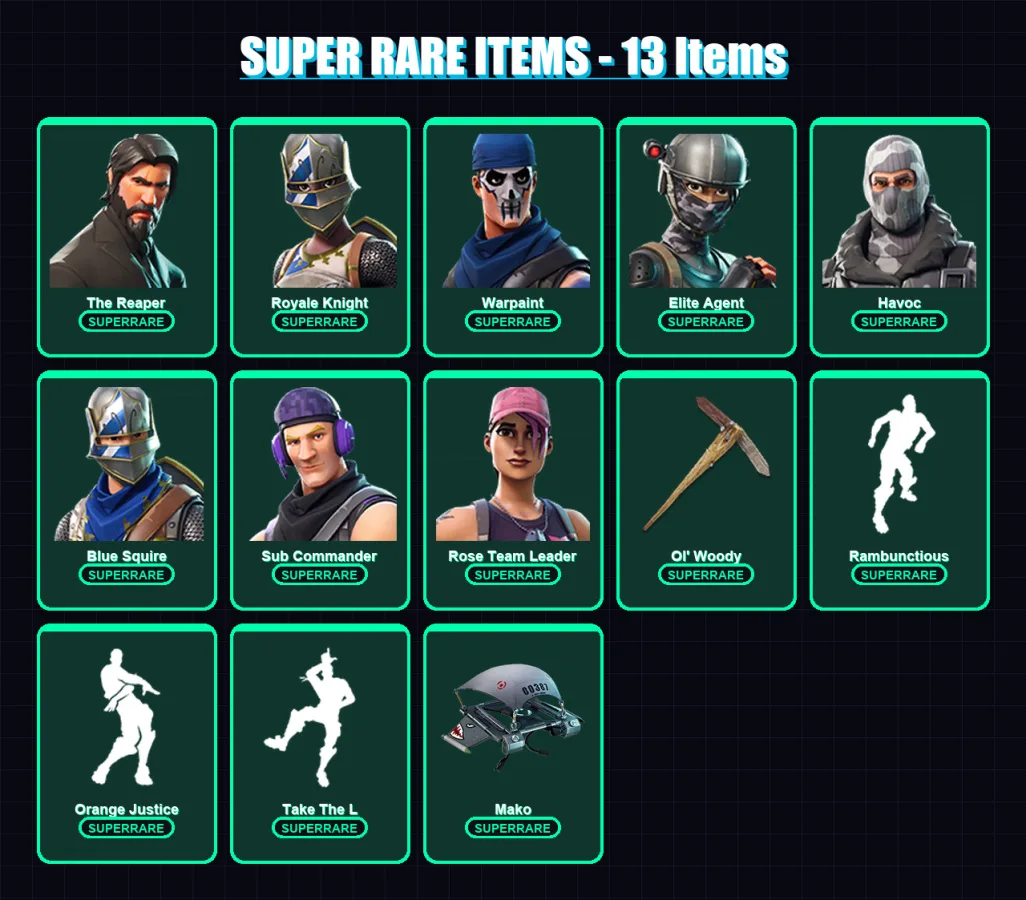 [PC/XBOX/PSN] | The Reaper | Royale Knight | Warpaint | Elite Agent | Havoc | 53 skin | 42 pickaxe | 51 emote | 47 glider | Lv580 — Fortnite account