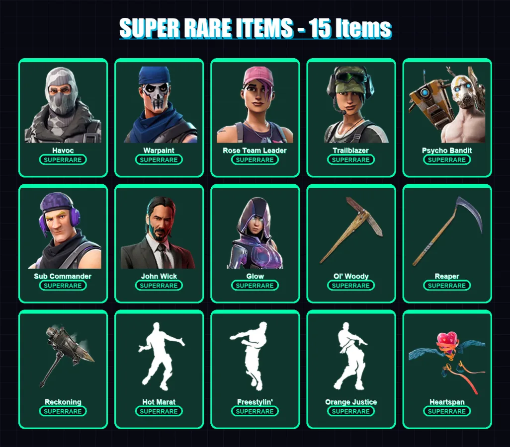 [PC/XBOX/PSN] | Havoc | Warpaint | Rose Team Leader | Trailblazer | Psycho Bandit | 88 skin | 51 pickaxe | 65 emote | 53 glider | Lv722