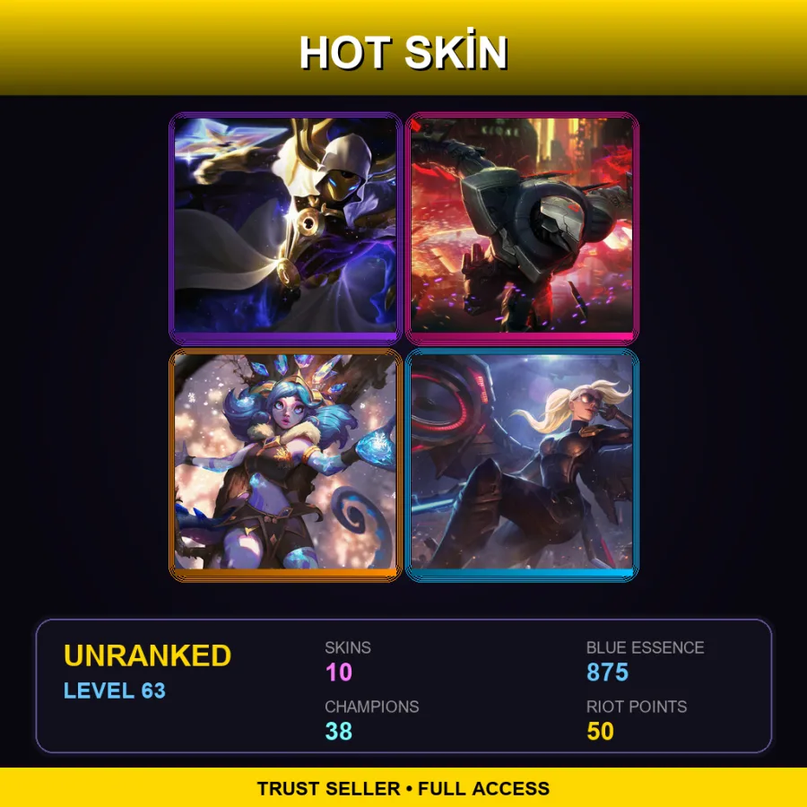 TR | Lv63 | Unranked | 10 Skin | 38 Champ — LoL account