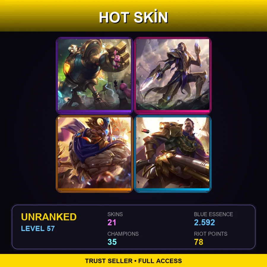 EUW | Lv57 | Unranked | 21 Skin | 35 Champ