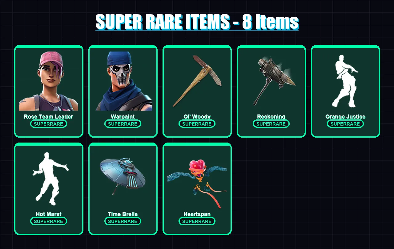 [PC/XBOX/PSN] | Rose Team Leader | Warpaint | A.I.M. | The Ice King | Drift | 52 skin | 53 pickaxe | 64 emote | 58 glider | Lv934