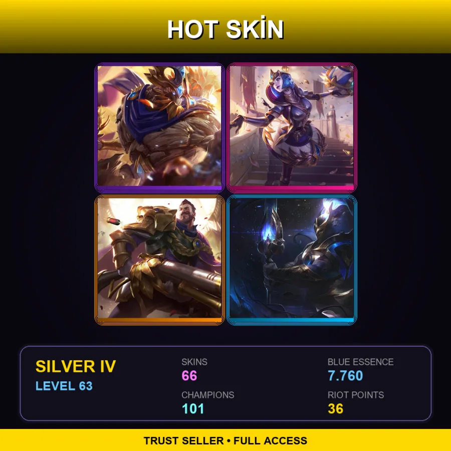 EUW | Lv63 | Silver IV | 66 Skin | 101 Champ