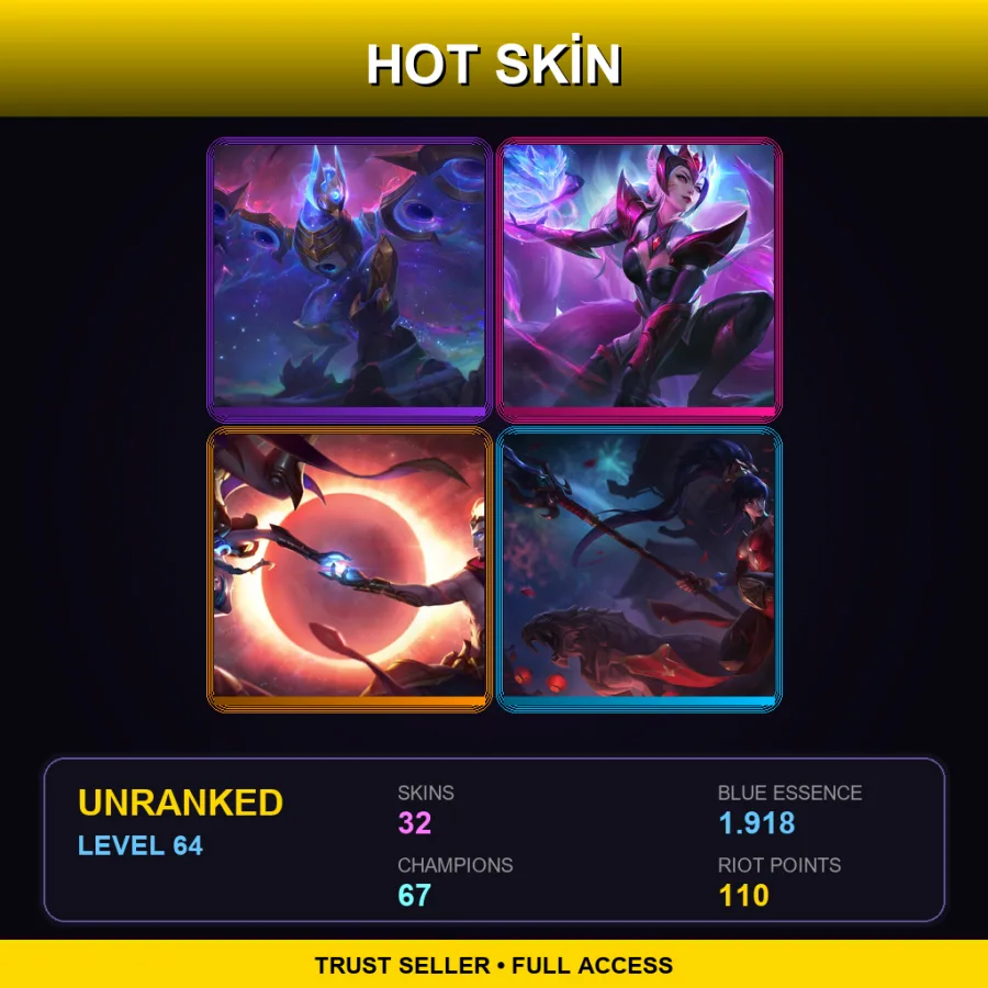 VN | Lv64 | Unranked | 32 Skin | 67 Champ — LoL account