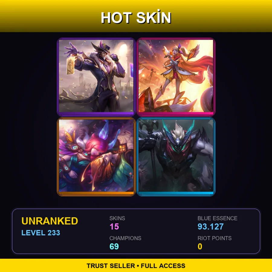 LAN | Lv233 | Unranked | 15 Skin | 69 Champ — LoL account