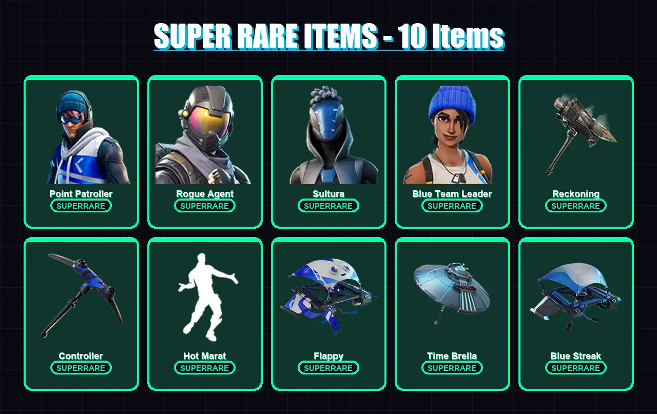 [PS4/PS5/XBOX/PC] | Point Patroller | Rogue Agent | Sultura | Blue Team Leader | Dire | 25 skin | 40 pickaxe | 30 emote | 41 glider | Lv751