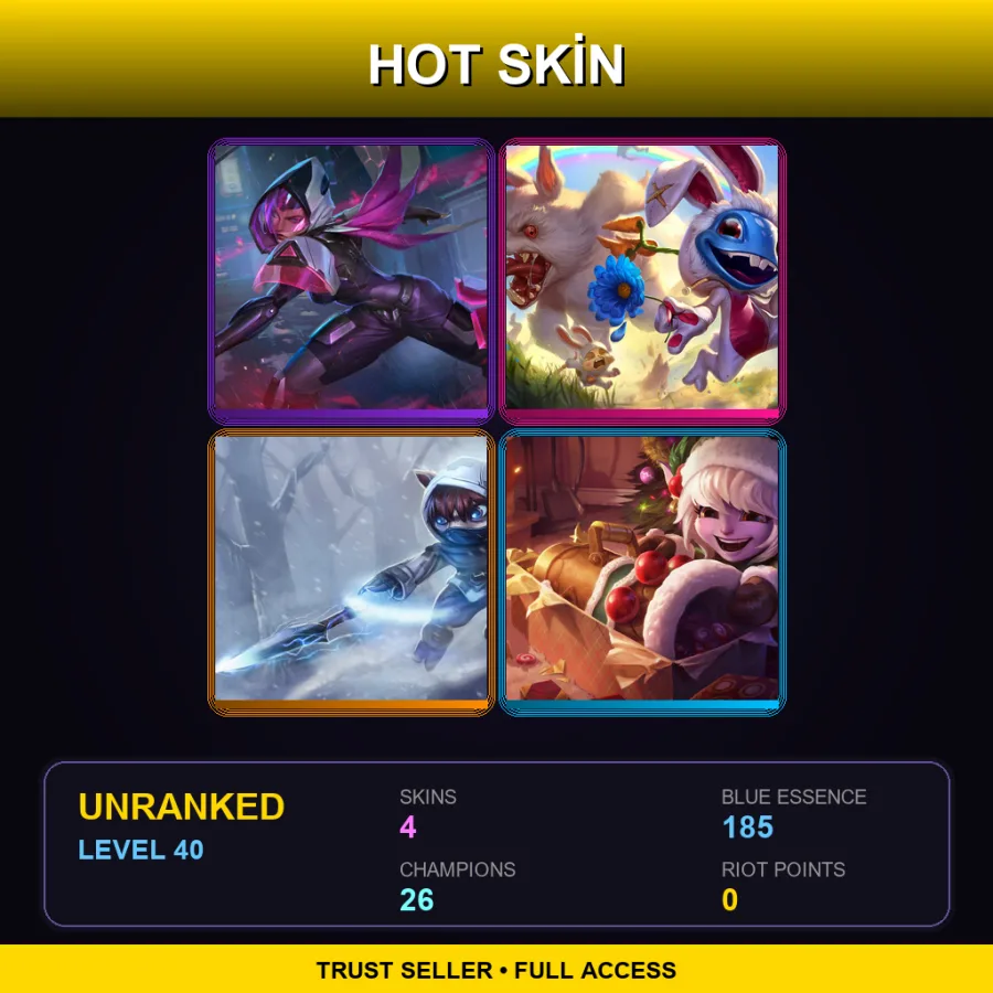 EUW | PROJECT: Irelia | Cottontail Fizz | Arctic Ops Kennen | Earnest Elf Tristana | 4 Skin | 26 Champ | Lv40
