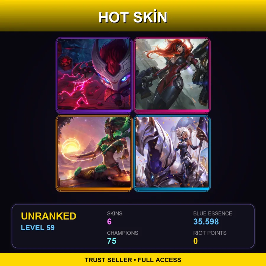LAS | Lv59 | Unranked | 6 Skin | 75 Champ — LoL account