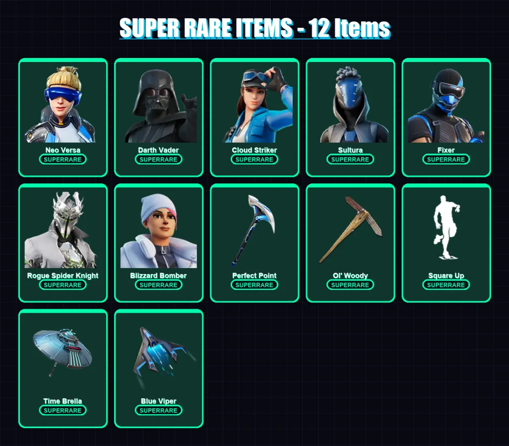 [PC/XBOX] | Neo Versa | Darth Vader | Cloud Striker | Sultura | Fixer | 234 skin | 255 pickaxe | 182 emote | 164 glider | Lv2713 — Fortnite account