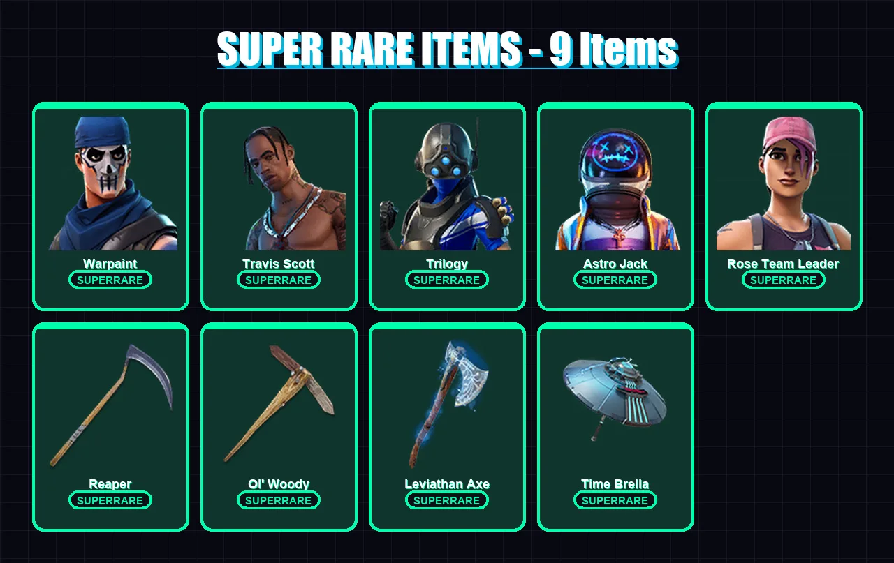 [PC/XBOX] | Warpaint | Travis Scott | Trilogy | Astro Jack | Rose Team Leader | 96 skin | 121 pickaxe | 107 emote | 97 glider | Lv1855 — Fortnite account