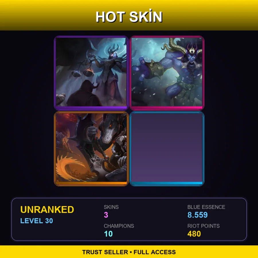 EUW | Lv30 | Unranked | 3 Skin | 10 Champ