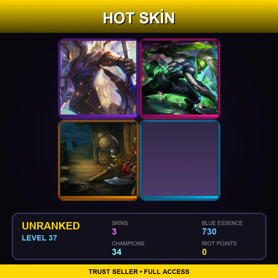 EUW | Lv37 | Unranked | 3 Skin | 34 Champ
