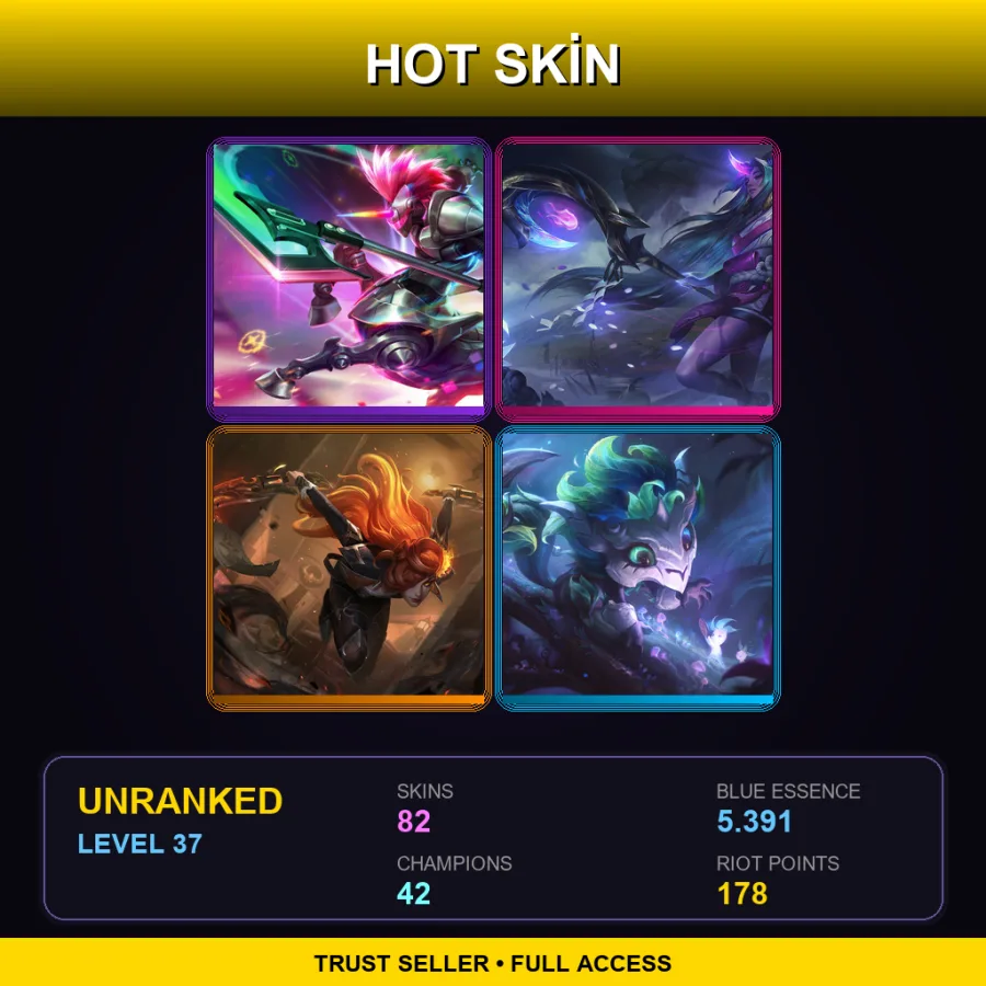 LAS | Lv37 | Unranked | 82 Skin | 42 Champ — LoL account